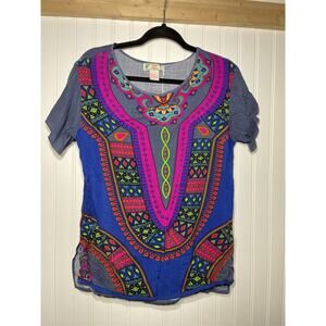 Flying Tomato Shirt Womens Large Blue Breathable Short Sleeve